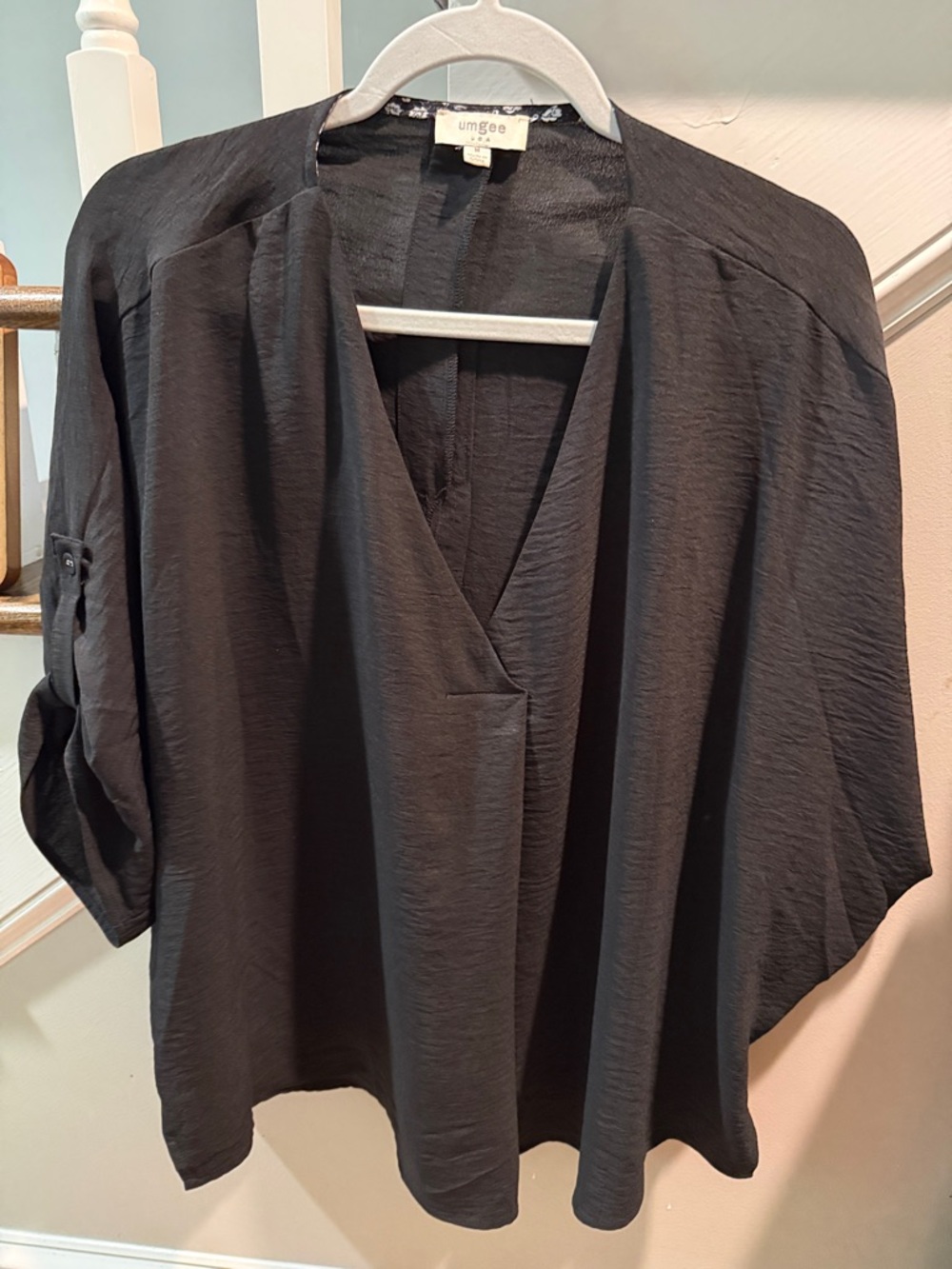 Umgee Black Draped V-Neck Dolman Sleeve Blouse
